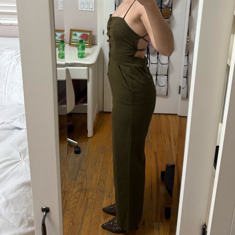 Lulu's Dark Olive Jumpsuit with Open Back - Picture 2 of 5